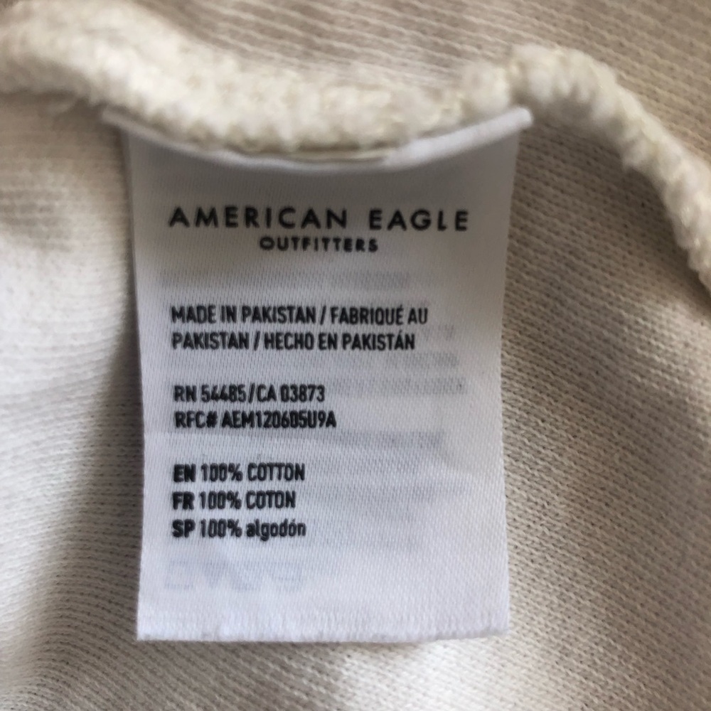 American Eagle Light Weight Cream Hoodie Pullover with Navy Stripe Medium - Picture 9 of 10
